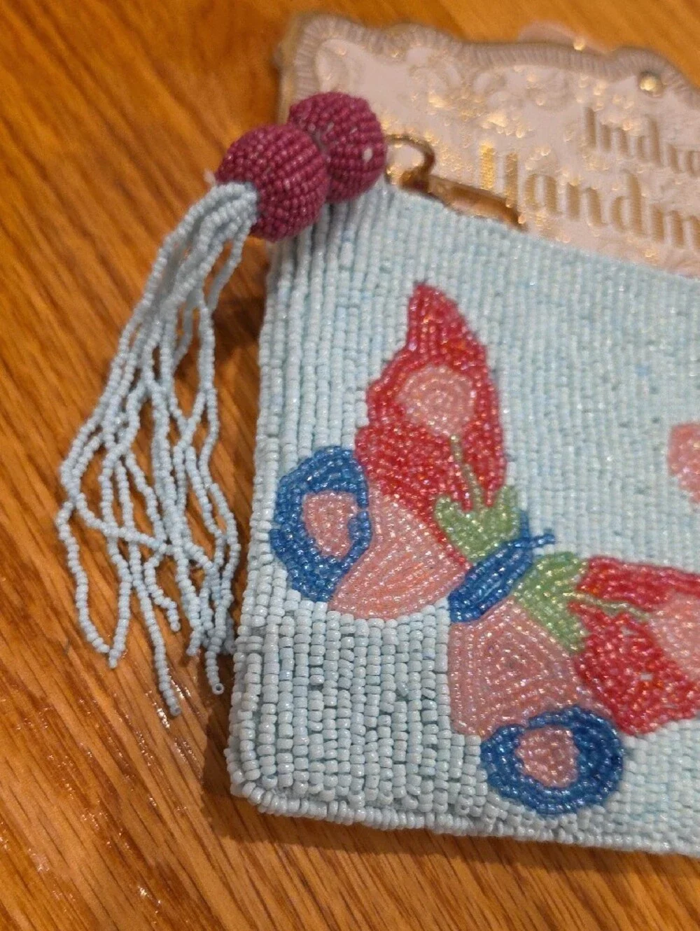 Handmade Beaded Butterfly Wristlet Clutch - Light Blue